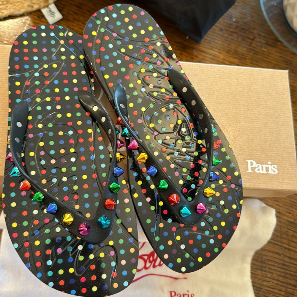 Christian Louboutin Loubi Flip Spikes Thong size 36 with box and dust bag